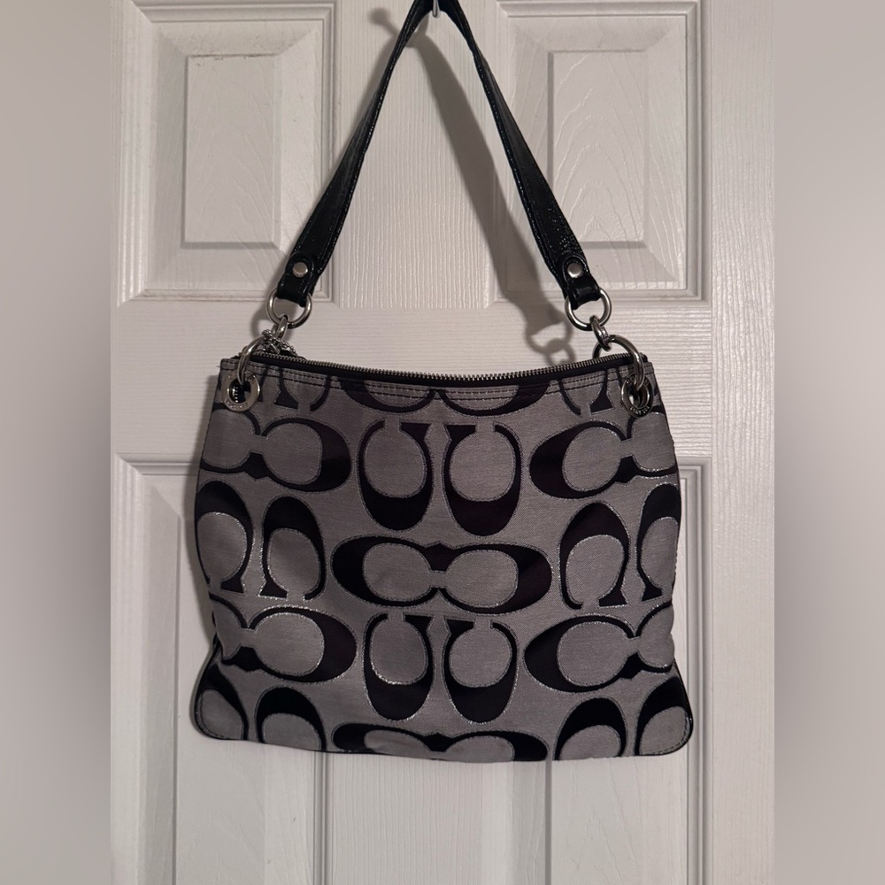 Coach Black and Gray Shoulder Bag with Signature Pattern - Picture 8 of 10